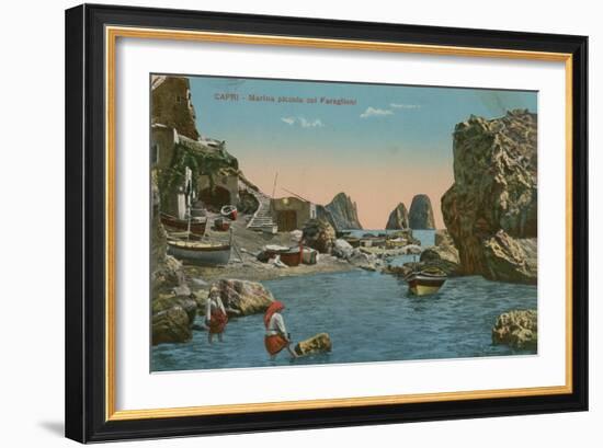 Small Marina and the Faraglioni, Capri. Postcard Sent in 1913-Italian Photographer-Framed Giclee Print