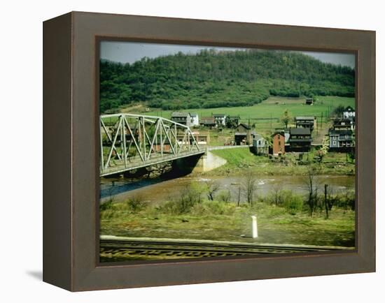 Small Motor Traffic Bridge over Stream Next to a Little Town-Walker Evans-Framed Premier Image Canvas