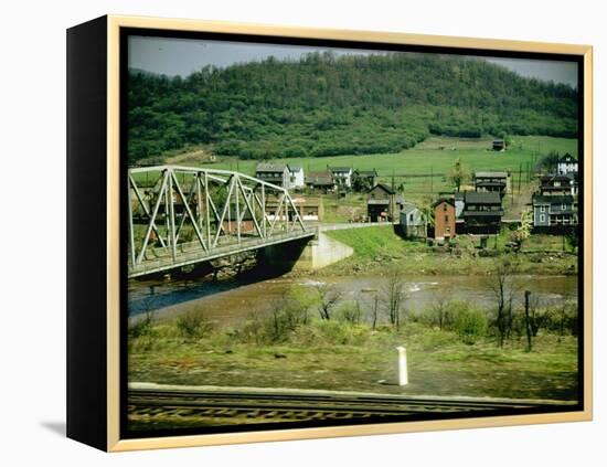 Small Motor Traffic Bridge over Stream Next to a Little Town-Walker Evans-Framed Premier Image Canvas