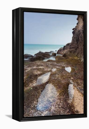 Small pool on coastline at turtle beach, Ras Al Jinz Turtle Reserve, Al Hadd, Oman-Jan Miracky-Framed Premier Image Canvas