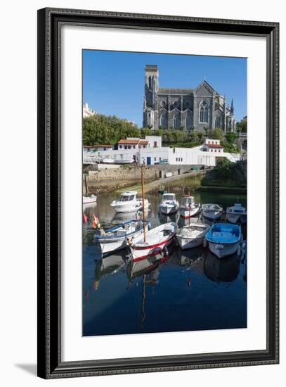 Small Port with Traditional Fishing Boats and Eglise Sainte Eugenie in Biarritz-Martin Child-Framed Photographic Print