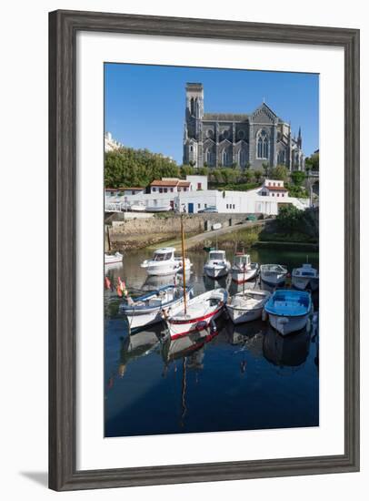 Small Port with Traditional Fishing Boats and Eglise Sainte Eugenie in Biarritz-Martin Child-Framed Photographic Print