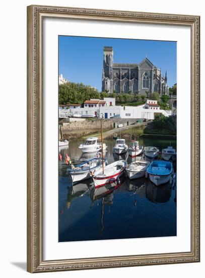 Small Port with Traditional Fishing Boats and Eglise Sainte Eugenie in Biarritz-Martin Child-Framed Photographic Print