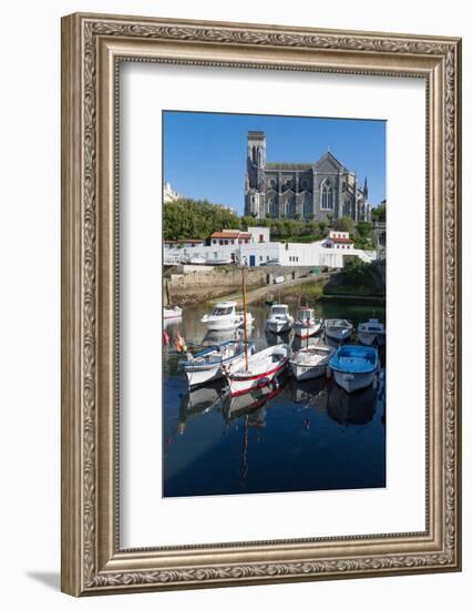 Small Port with Traditional Fishing Boats and Eglise Sainte Eugenie in Biarritz-Martin Child-Framed Photographic Print