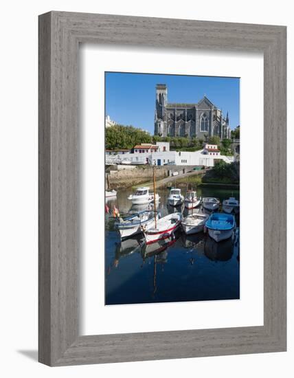 Small Port with Traditional Fishing Boats and Eglise Sainte Eugenie in Biarritz-Martin Child-Framed Photographic Print