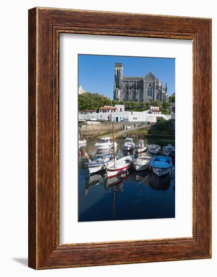 Small Port with Traditional Fishing Boats and Eglise Sainte Eugenie in Biarritz-Martin Child-Framed Photographic Print