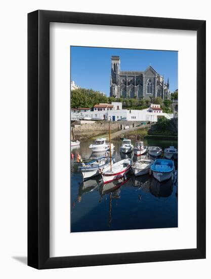 Small Port with Traditional Fishing Boats and Eglise Sainte Eugenie in Biarritz-Martin Child-Framed Photographic Print