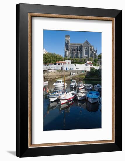 Small Port with Traditional Fishing Boats and Eglise Sainte Eugenie in Biarritz-Martin Child-Framed Photographic Print