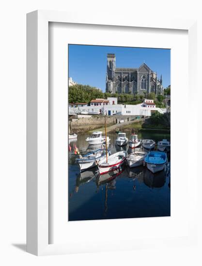 Small Port with Traditional Fishing Boats and Eglise Sainte Eugenie in Biarritz-Martin Child-Framed Photographic Print