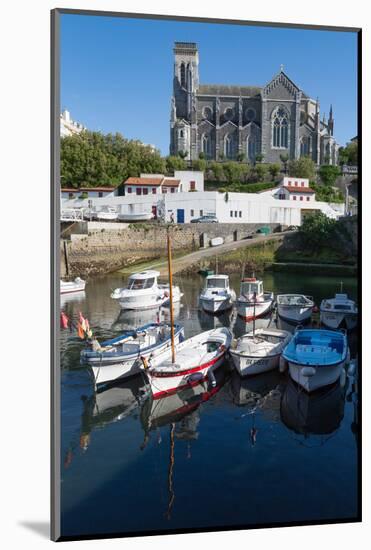 Small Port with Traditional Fishing Boats and Eglise Sainte Eugenie in Biarritz-Martin Child-Mounted Photographic Print