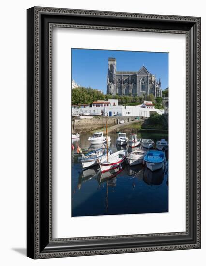 Small Port with Traditional Fishing Boats and Eglise Sainte Eugenie in Biarritz-Martin Child-Framed Photographic Print