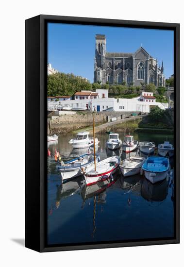 Small Port with Traditional Fishing Boats and Eglise Sainte Eugenie in Biarritz-Martin Child-Framed Premier Image Canvas