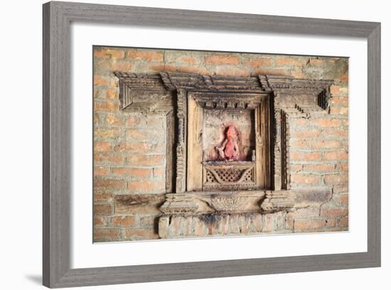 Small Sculpture In A Wooden Frame. Kathmandu. Nepal-Oscar Dominguez-Framed Photographic Print