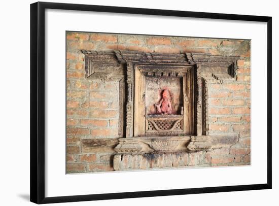 Small Sculpture In A Wooden Frame. Kathmandu. Nepal-Oscar Dominguez-Framed Photographic Print