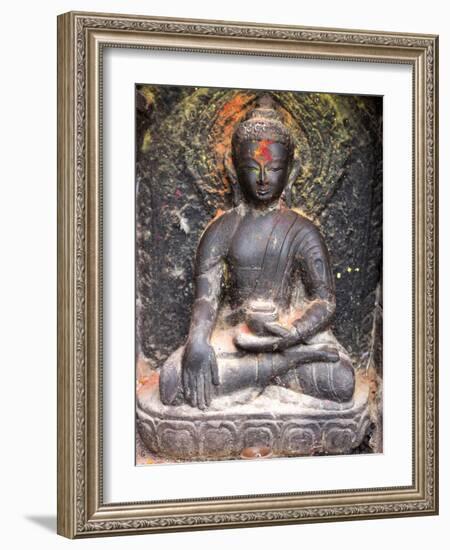 Small Shrine with Blessing of Colourful Paint and Offerings of Food, Swayambhunath (The Monkey Temp-Lee Frost-Framed Photographic Print