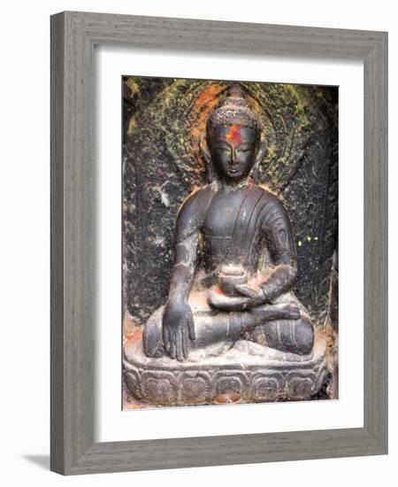 Small Shrine with Blessing of Colourful Paint and Offerings of Food, Swayambhunath (The Monkey Temp-Lee Frost-Framed Photographic Print