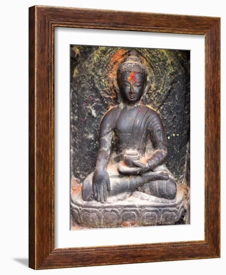 Small Shrine with Blessing of Colourful Paint and Offerings of Food, Swayambhunath (The Monkey Temp-Lee Frost-Framed Photographic Print