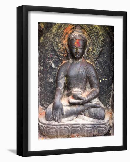 Small Shrine with Blessing of Colourful Paint and Offerings of Food, Swayambhunath (The Monkey Temp-Lee Frost-Framed Photographic Print