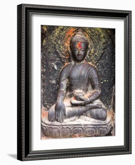 Small Shrine with Blessing of Colourful Paint and Offerings of Food, Swayambhunath (The Monkey Temp-Lee Frost-Framed Photographic Print