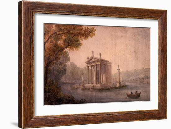 Small Temple of Asclepius, Villa Borghese, Rome, Late 18th Century Watercolour-Hubert Robert-Framed Giclee Print