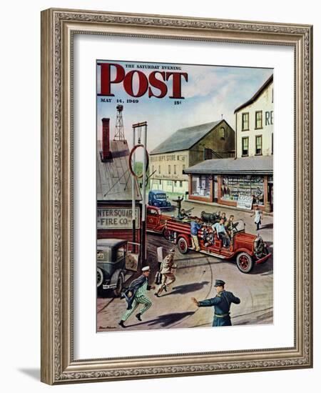 "Small Town Fire Company," Saturday Evening Post Cover, May 14, 1949-Stevan Dohanos-Framed Giclee Print