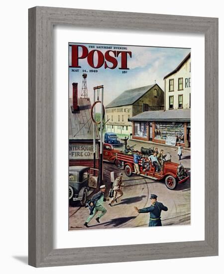 "Small Town Fire Company," Saturday Evening Post Cover, May 14, 1949-Stevan Dohanos-Framed Giclee Print