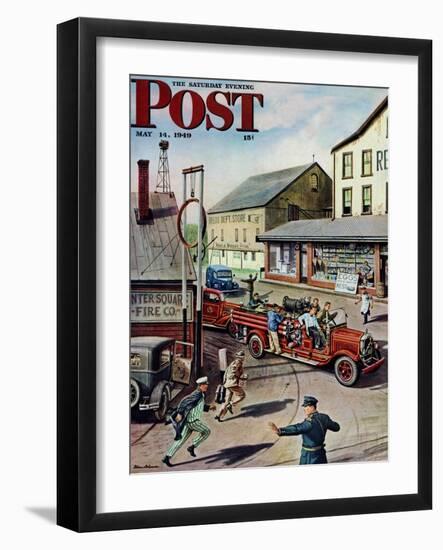 "Small Town Fire Company," Saturday Evening Post Cover, May 14, 1949-Stevan Dohanos-Framed Giclee Print