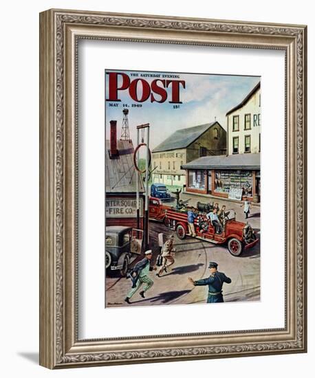 "Small Town Fire Company," Saturday Evening Post Cover, May 14, 1949-Stevan Dohanos-Framed Giclee Print