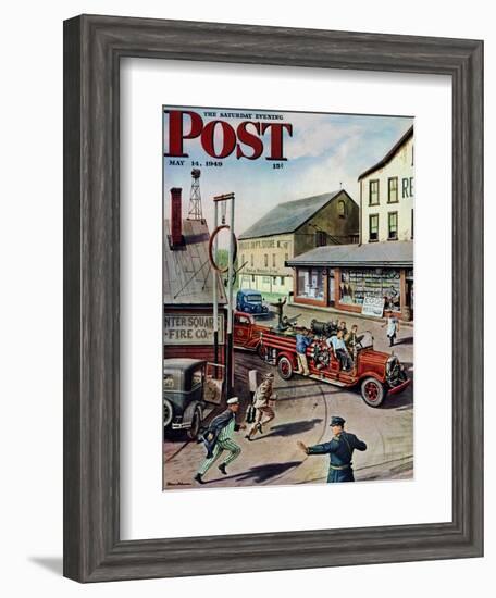 "Small Town Fire Company," Saturday Evening Post Cover, May 14, 1949-Stevan Dohanos-Framed Giclee Print