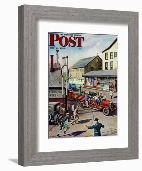 "Small Town Fire Company," Saturday Evening Post Cover, May 14, 1949-Stevan Dohanos-Framed Giclee Print