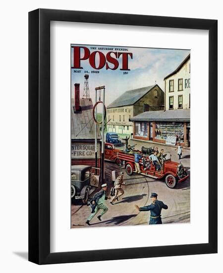 "Small Town Fire Company," Saturday Evening Post Cover, May 14, 1949-Stevan Dohanos-Framed Giclee Print