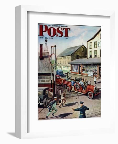 "Small Town Fire Company," Saturday Evening Post Cover, May 14, 1949-Stevan Dohanos-Framed Giclee Print