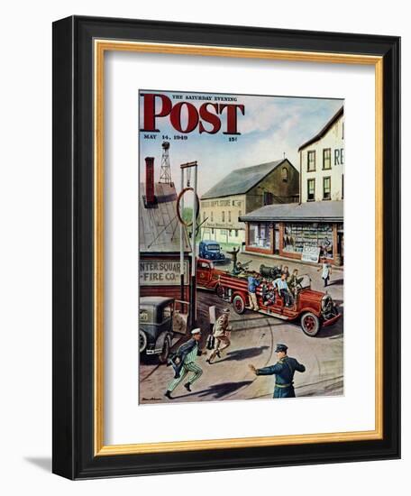 "Small Town Fire Company," Saturday Evening Post Cover, May 14, 1949-Stevan Dohanos-Framed Giclee Print