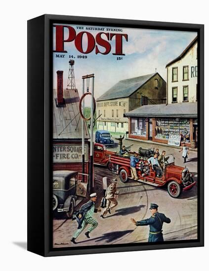 "Small Town Fire Company," Saturday Evening Post Cover, May 14, 1949-Stevan Dohanos-Framed Premier Image Canvas