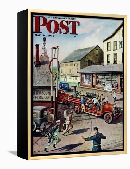 "Small Town Fire Company," Saturday Evening Post Cover, May 14, 1949-Stevan Dohanos-Framed Premier Image Canvas