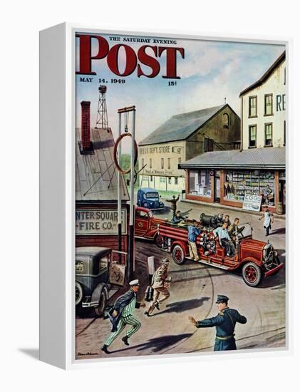 "Small Town Fire Company," Saturday Evening Post Cover, May 14, 1949-Stevan Dohanos-Framed Premier Image Canvas