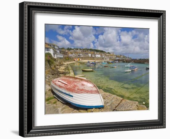 Small Unturned Boat on Quay and Small Boats in Enclosed Harbour at Mousehole, Cornwall, England-Neale Clark-Framed Photographic Print