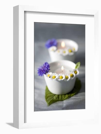 Small White Bowls with Floating Candles and Daisies-Brigitte Protzel-Framed Photographic Print