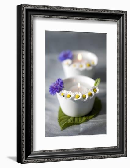 Small White Bowls with Floating Candles and Daisies-Brigitte Protzel-Framed Photographic Print