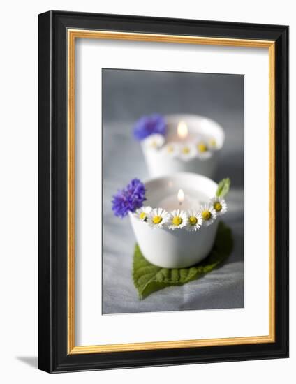 Small White Bowls with Floating Candles and Daisies-Brigitte Protzel-Framed Photographic Print