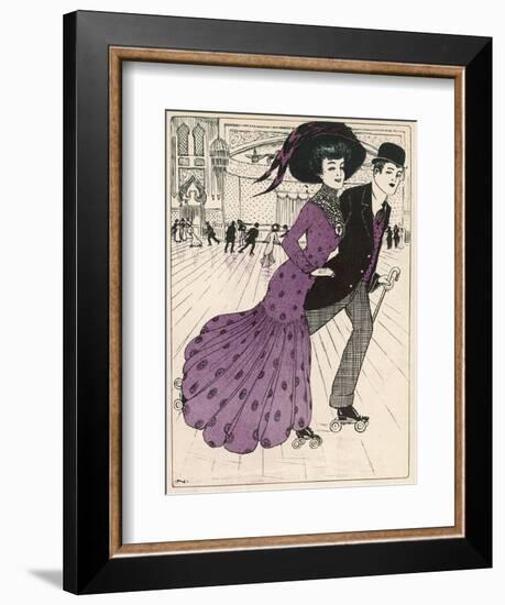 Smart Couple in a Roller- Skating Hall-N. Nielsen-Framed Premium Giclee Print