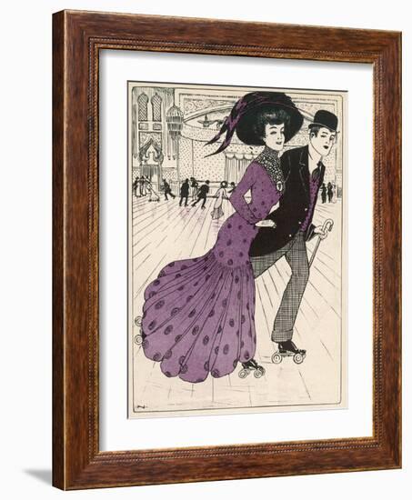 Smart Couple in a Roller- Skating Hall-N. Nielsen-Framed Art Print