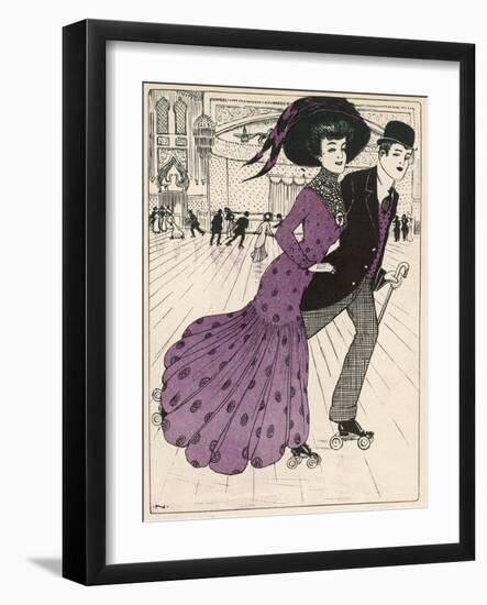 Smart Couple in a Roller- Skating Hall-N. Nielsen-Framed Art Print