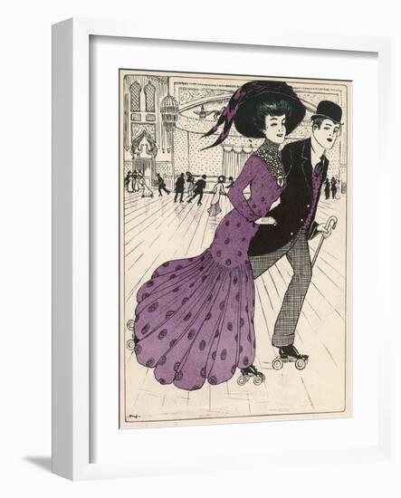 Smart Couple in a Roller- Skating Hall-N. Nielsen-Framed Art Print