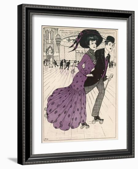 Smart Couple in a Roller- Skating Hall-N. Nielsen-Framed Art Print