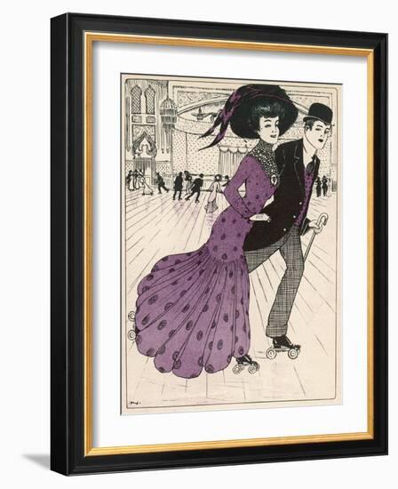 Smart Couple in a Roller- Skating Hall-N. Nielsen-Framed Art Print