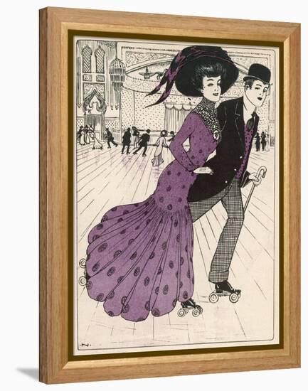 Smart Couple in a Roller- Skating Hall-N. Nielsen-Framed Stretched Canvas