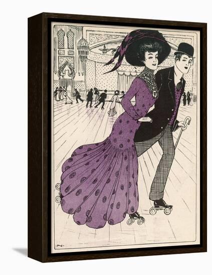 Smart Couple in a Roller- Skating Hall-N. Nielsen-Framed Stretched Canvas