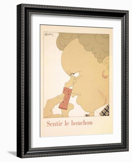 Smelling the Cork, from 'L'Art De Boire' by Louis Forest-Charles Martin-Framed Giclee Print