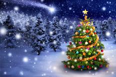 Christmas Tree in Snowy Night-Smileus-Mounted Photographic Print